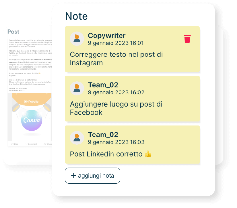 pubblie note condivise team cliente